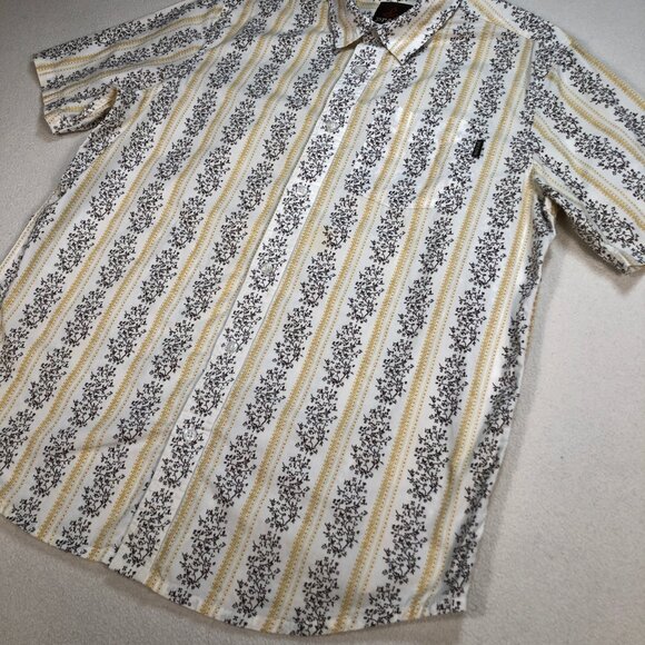 Prana Shirt Mens S White Yellow Floral Stripes Pocket 100% Cotton Button Up Logo - Picture 6 of 14